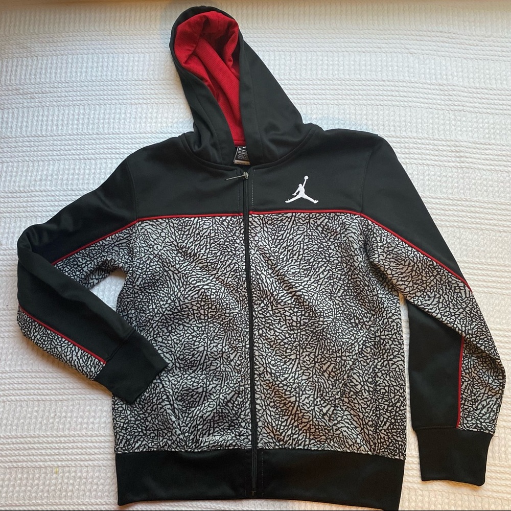 Air Jordan Red Black Gray Youth Medium 10/12 Hoodie Zip up Lightweight Jacket